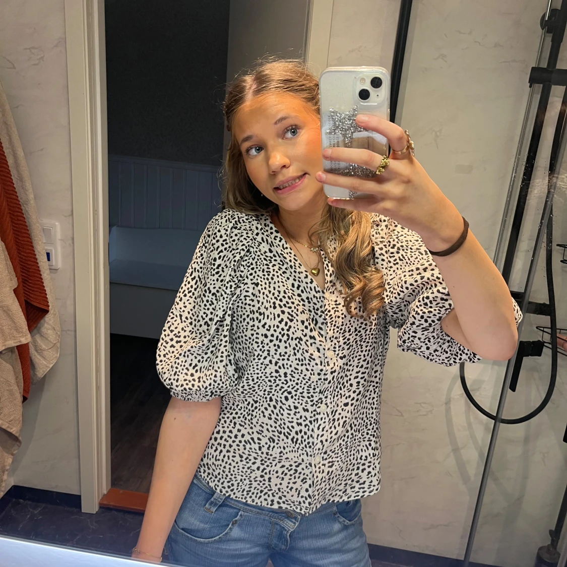 Leopardmönstrad linneblus H&M S