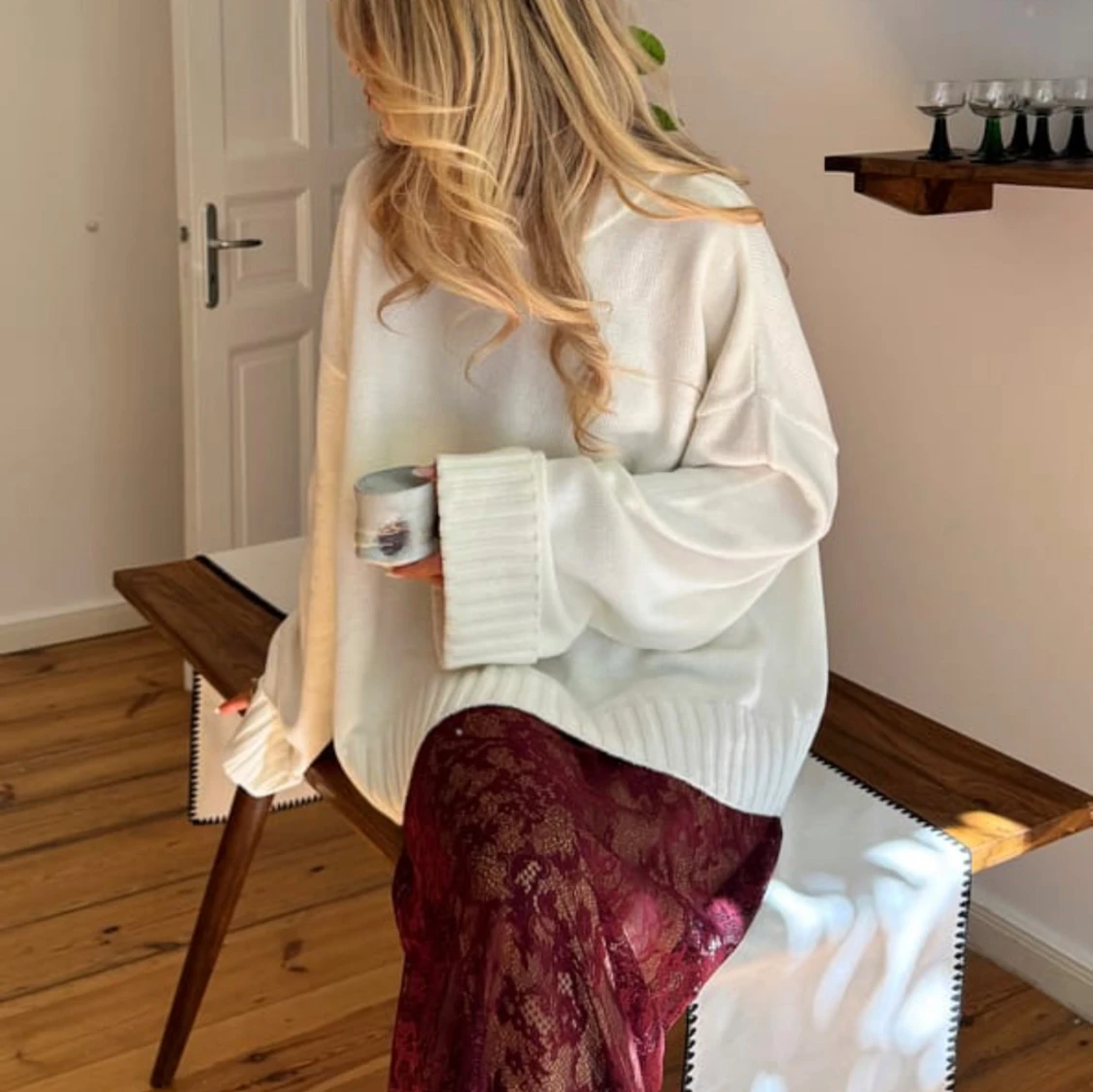 Vit oversized stickad tröja - 1