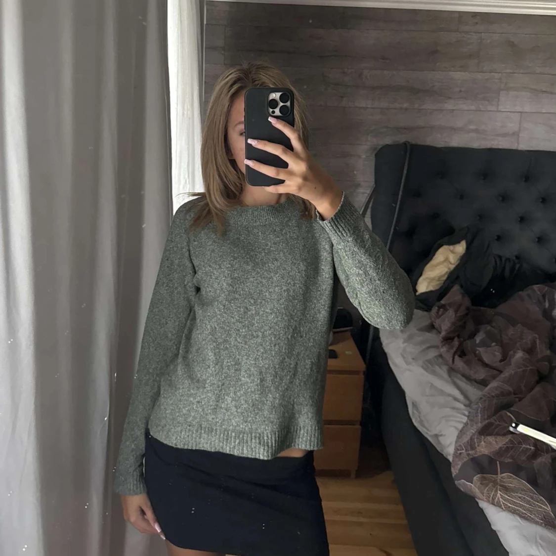 Grön stickad tröja med rund hals💖 - 2