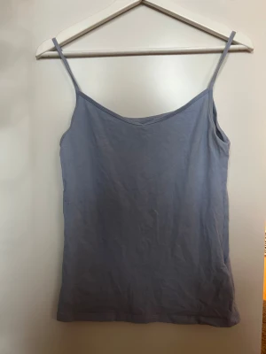 Ljusblå linnetopp med smala axelband - Säljer en enkel och stilren ljusblå linnetopp med smala axelband. Toppen har en mjuk v-ringad hals och är tillverkad i bomull, vilket gör den skön och lätt att bära. Perfekt för varma dagar och enkel att matcha med jeans eller shorts.