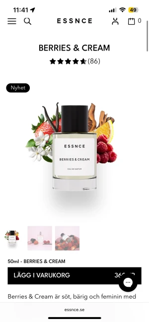Essnce Berries & Cream  -  ESSNCE Berries & Cream – en parfym i 50ml flaska med modern, stilren design. Perfekt för dig som gillar söta och bäriga doftar. 🍓🫐🍋🍐🍊Endast tagit några sprut. 🤍 