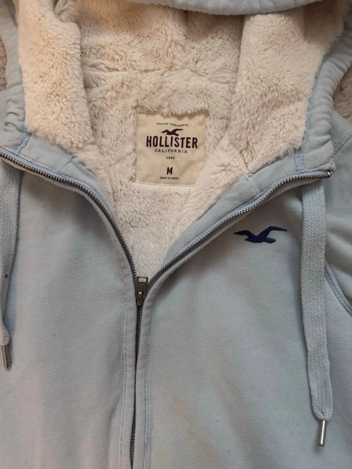 Ljusblå zip up Hoodie Hollister fodrad  - 1