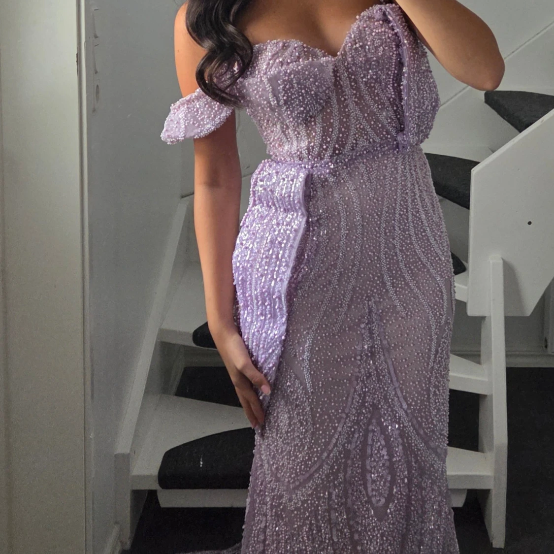 Långklänning balklänning festklänning violett lila pärlor - 3