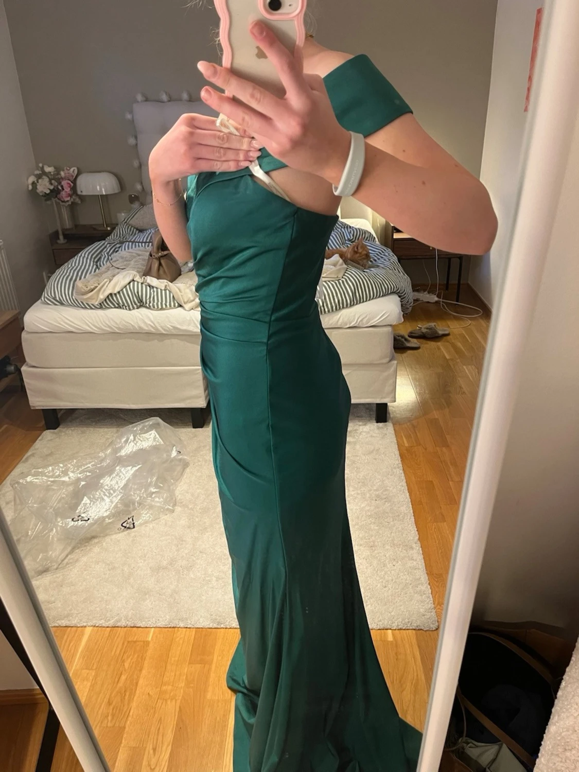 Grön axelbandslös långklänning - 2