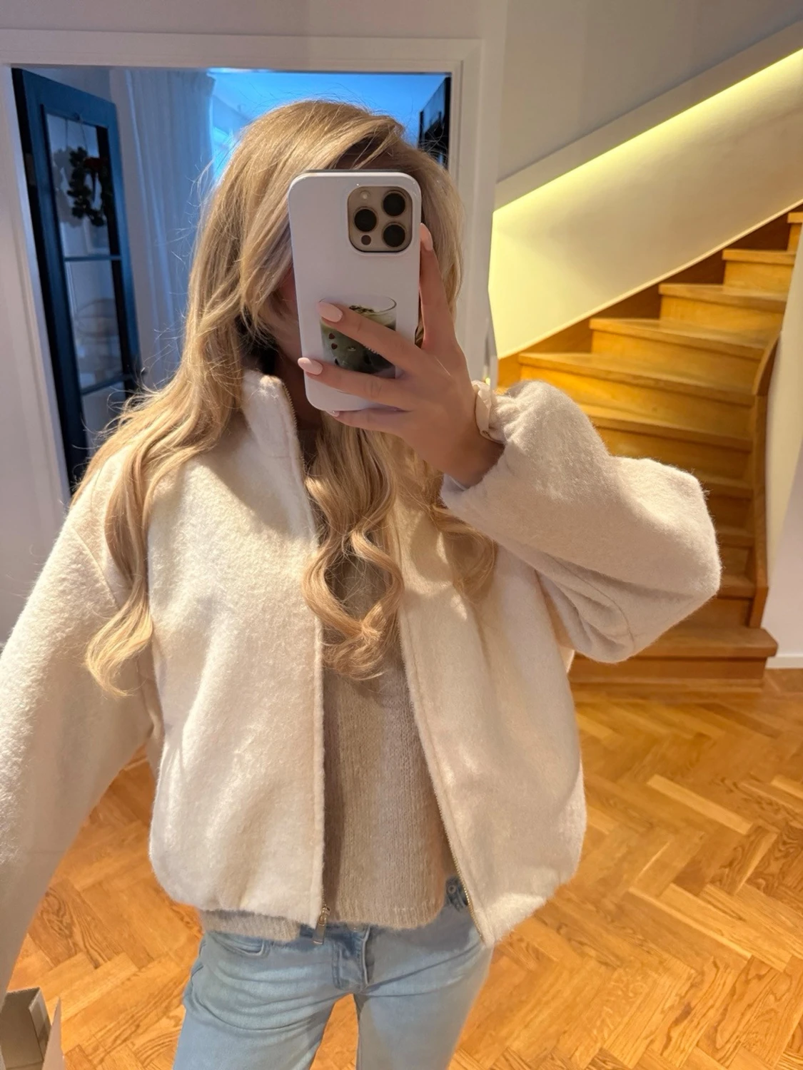 Vit teddyjacka med dragkedja - 4