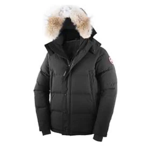 Svart dunjacka från Canada Goose - Säljer en svart dunjacka från Canada Goose med huva och snygg pälsdetalj. Jackan har ett klassiskt quiltat mönster, dragkedja och knappar framtill samt logotyp på ärmen. Perfekt för kalla vinterdagar och har en riktigt schysst passform.