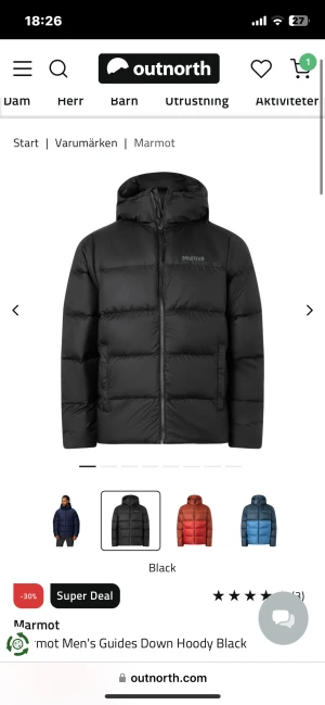 Helt oöppnad dunjacka från Marmot!!! - Säljer en helt ny svart, puffer dunjacka från Marmot med snygg huva och diskret logga på bröstet. Jackan har dragkedja framtill och är fluffig och varm, perfekt för kalla dagar. Stilren design och passar dig som gillar en clean look. Jackan ligger kvar i plasten då jag glömt att skicka tillbaka