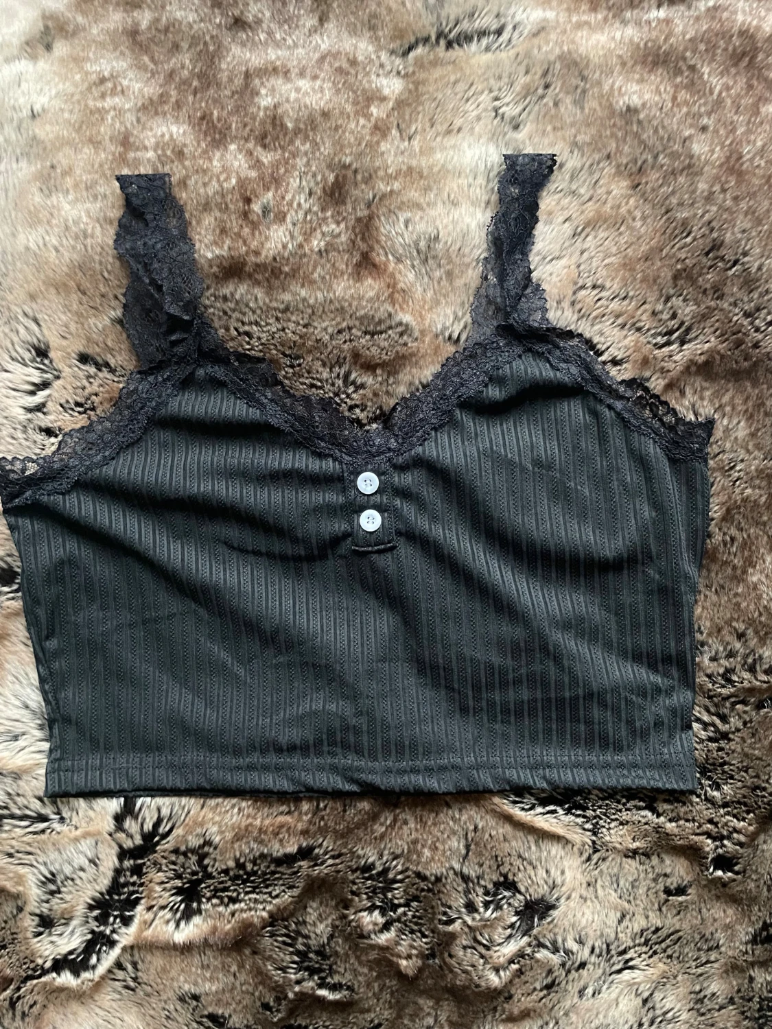 Svart ribbad pyjamas set med spets - 1