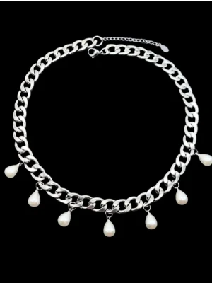 Handgjort stilfullt halsband med pärlor  - Material-rostfritt  stål.  Kedjetjocklek-9mm.  Bra kvalitet. #42