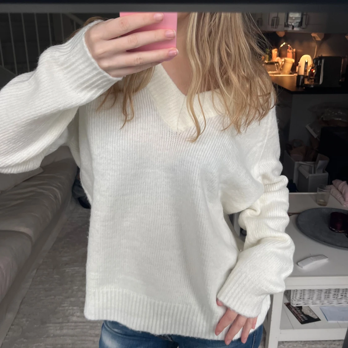 Vit stickad oversized tröja - 2