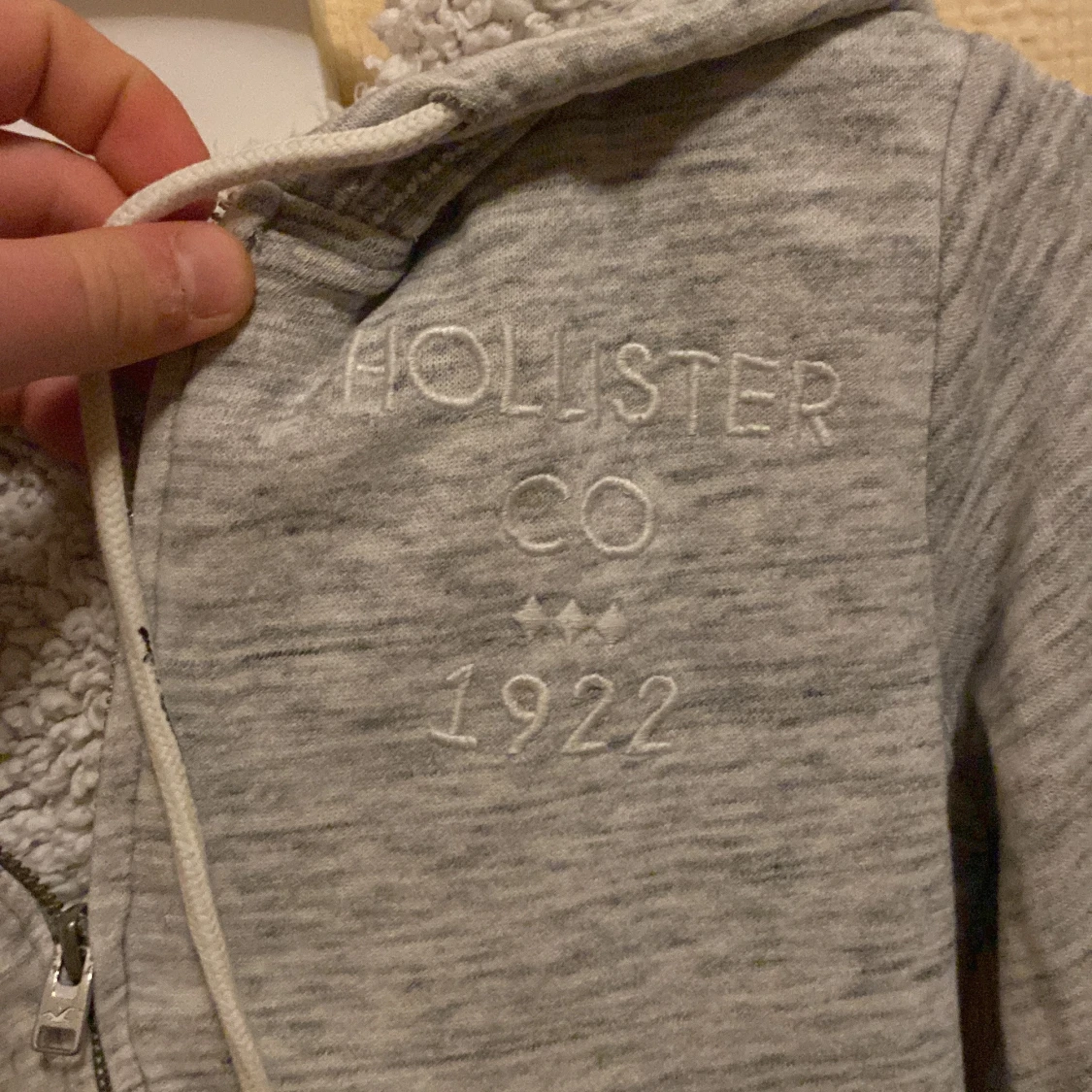 Grå hoodie med teddyfoder från Hollister - 2