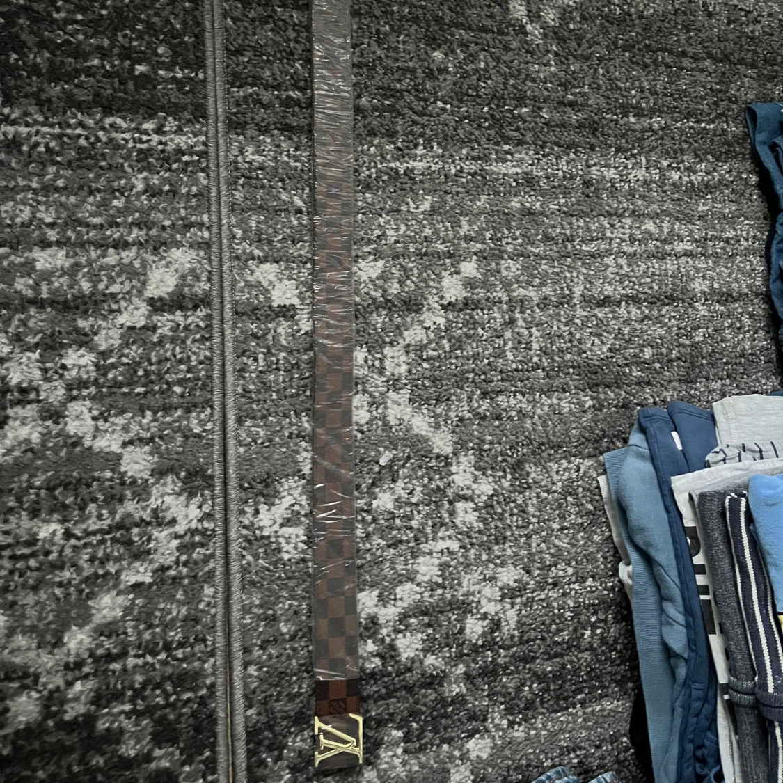 Brunt rutigt bälte med guld buckla - 4