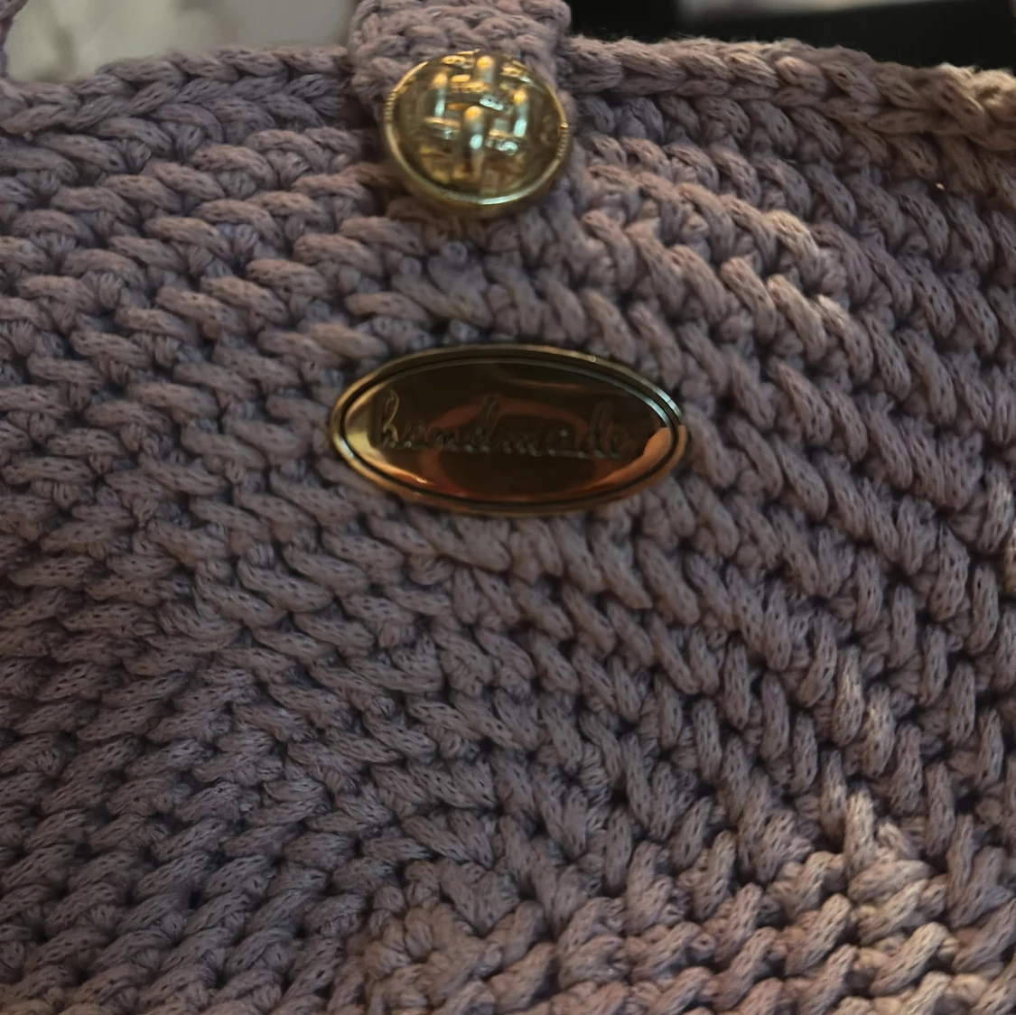 Handgjord rosa stickad handväska - 1