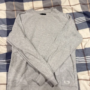 Grå sweatshirt från 157 Denim Makers - En stilren grå sweatshirt från 157 Denim Makers med rund hals och ribbade muddar vid ärmslut och nederkant. Tröjan har en enkel design utan mönster och en liten vit etikett med varumärket nedtill. Perfekt för chill dagar och enkel att matcha.