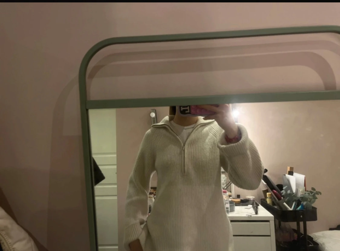 Vit stickad half zip tröja H&M