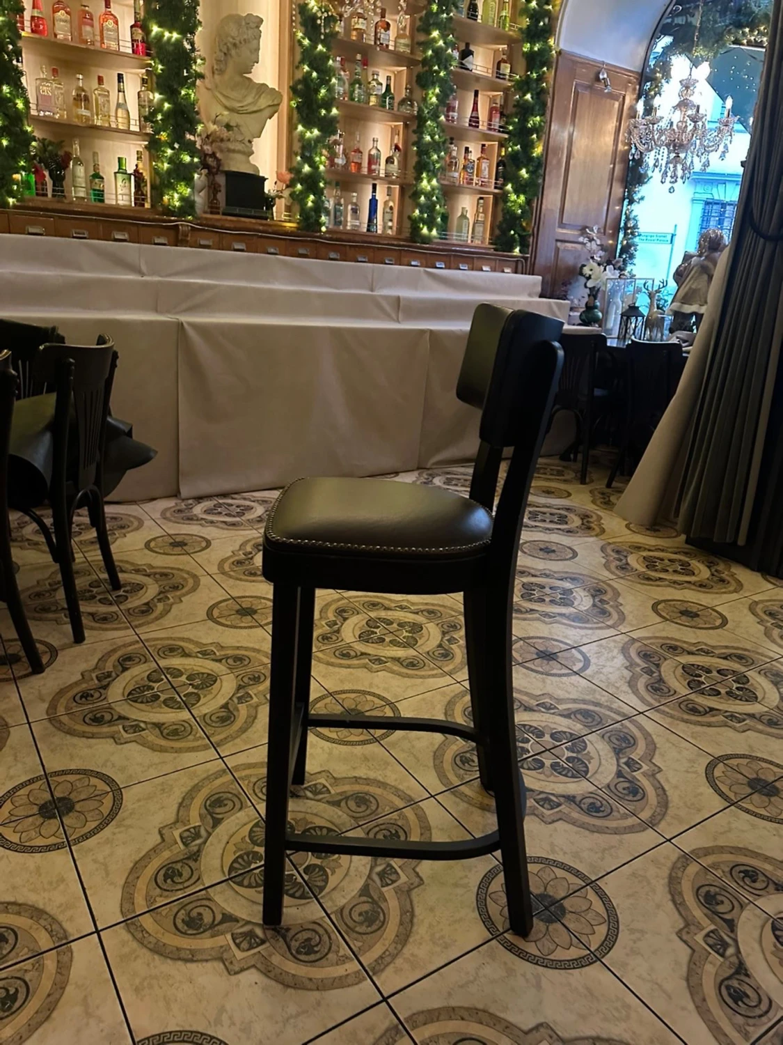 Barstol med ryggstöd, mörkbrun konstläder - 1