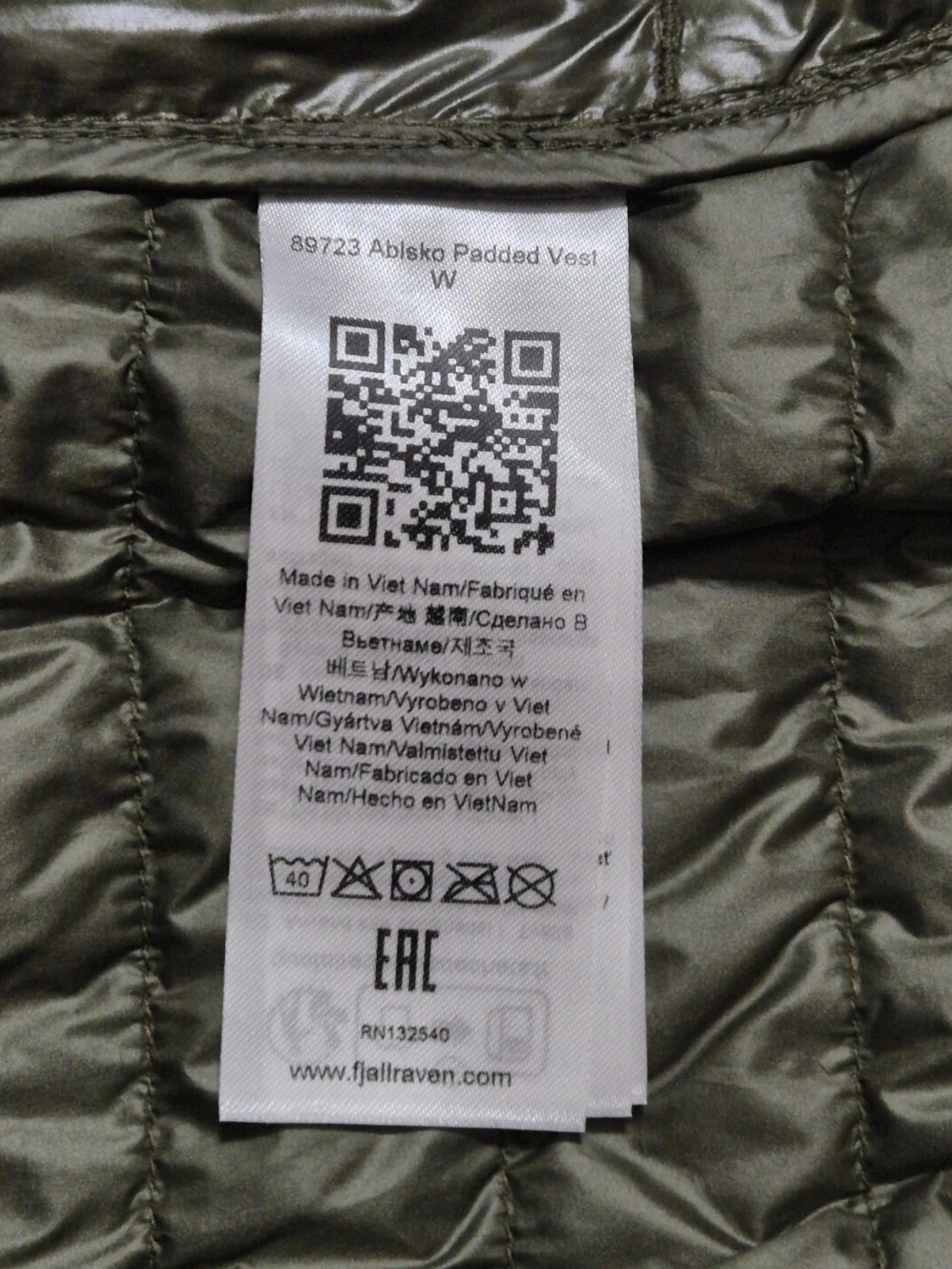 Olivgrön quiltad dunväst Fjällräven S - 3