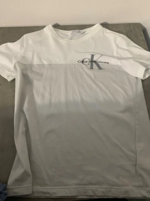 Vit t-shirt från Calvin Klein Jeans - Snygg vit t-shirt från Calvin Klein Jeans med klassisk CK-logga tryckt på bröstet. Modellen är kortärmad och har en rund halsringning. Perfekt för dig som gillar stilrena och enkla plagg med en touch av designer-vibe.