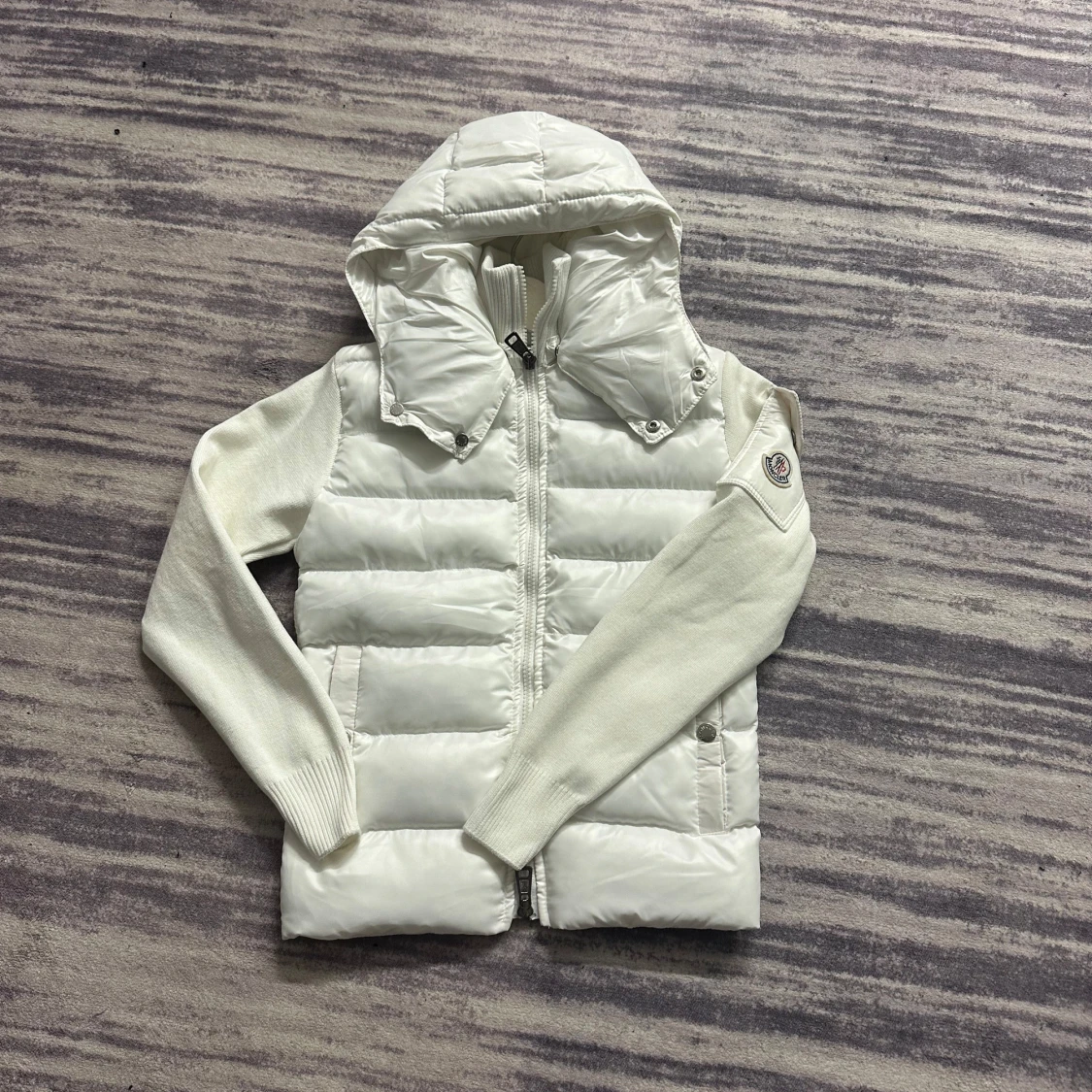 Vit puffer kardigan jacka från Moncler med huva  XXS  - 2