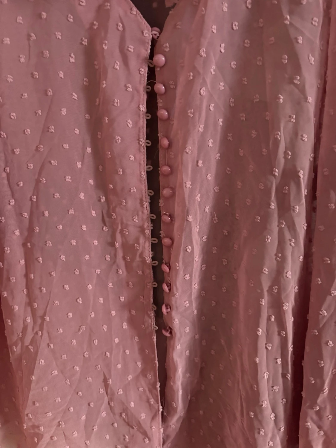 Rosa prickig blus med knytband - 2