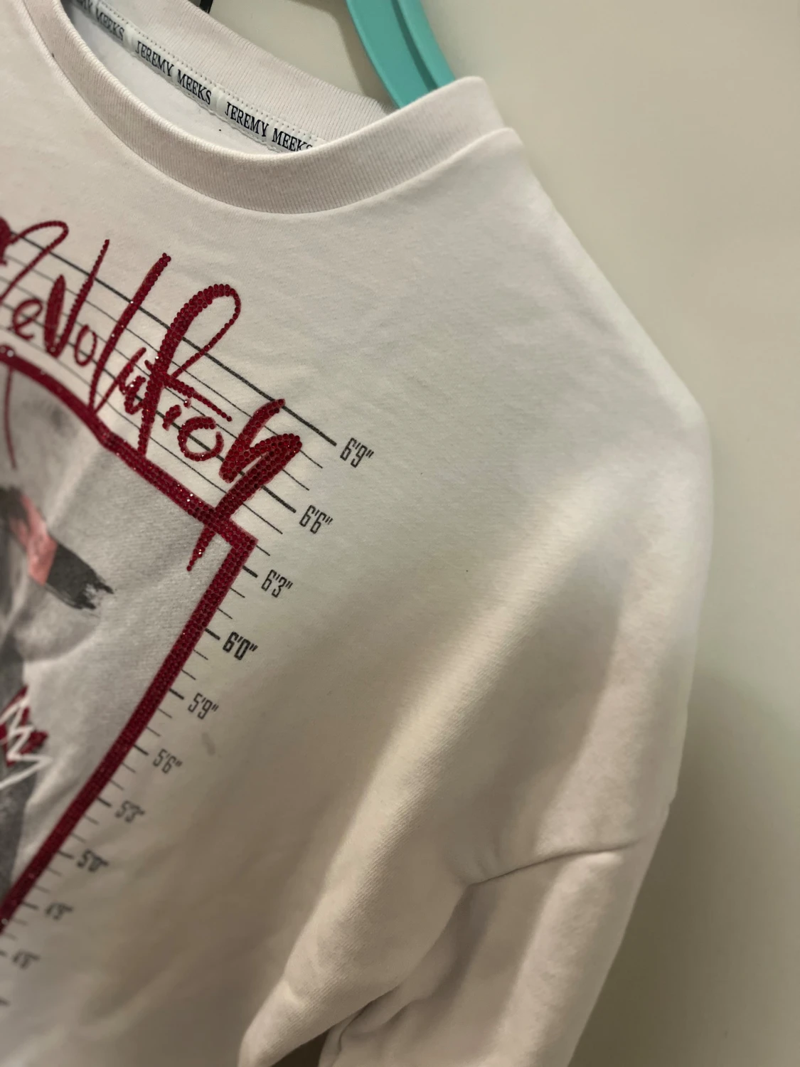 Vit Jeremy Meeks sweatshirt med röd glitterprint - 1