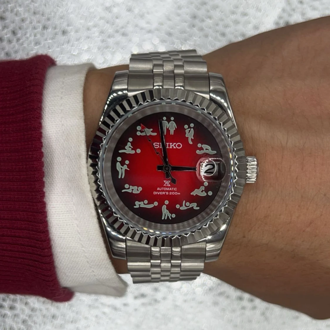 Seiko automatisk dykarklocka röd/silver