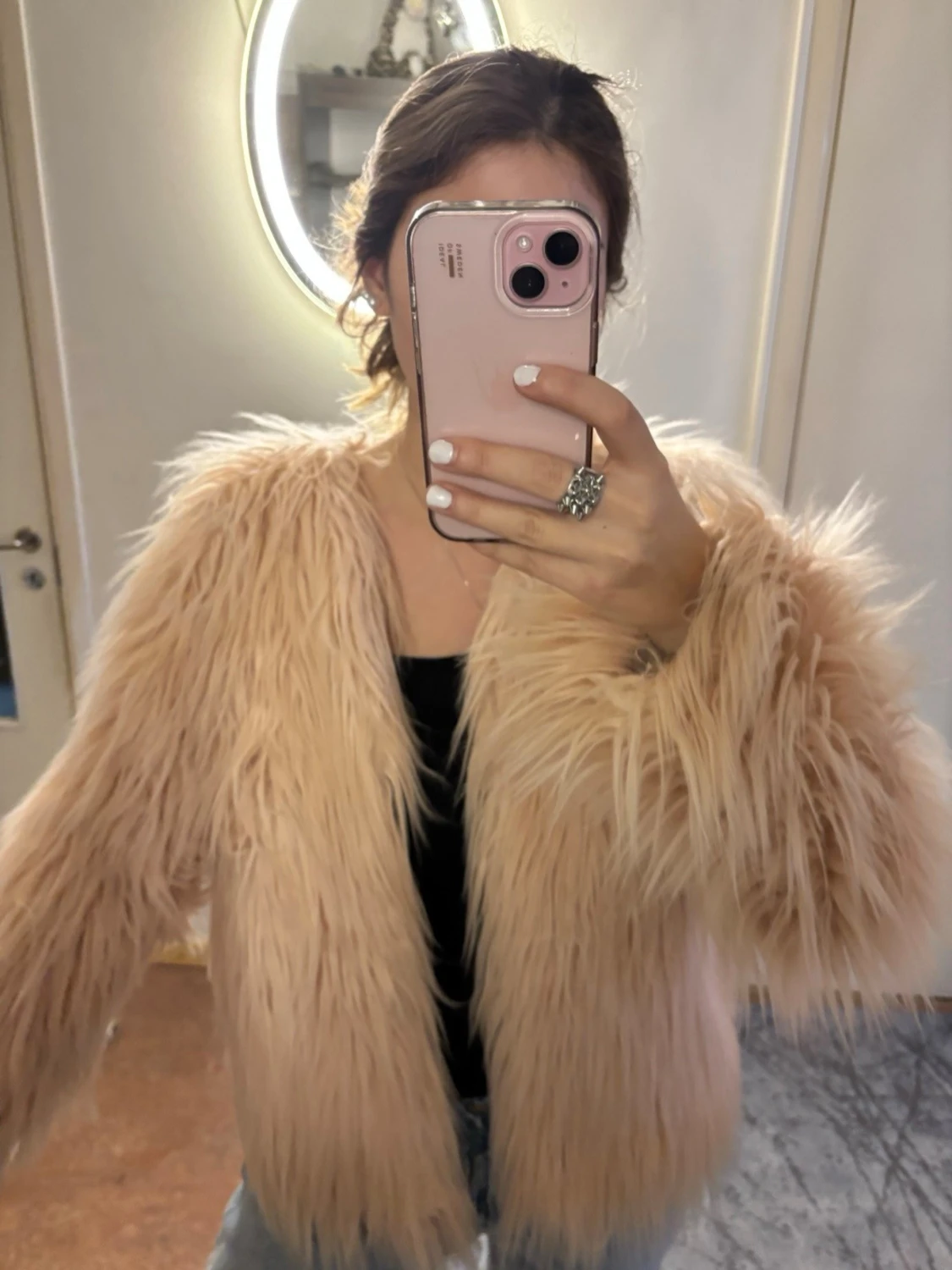 Beige fluffig pälsjacka - 2