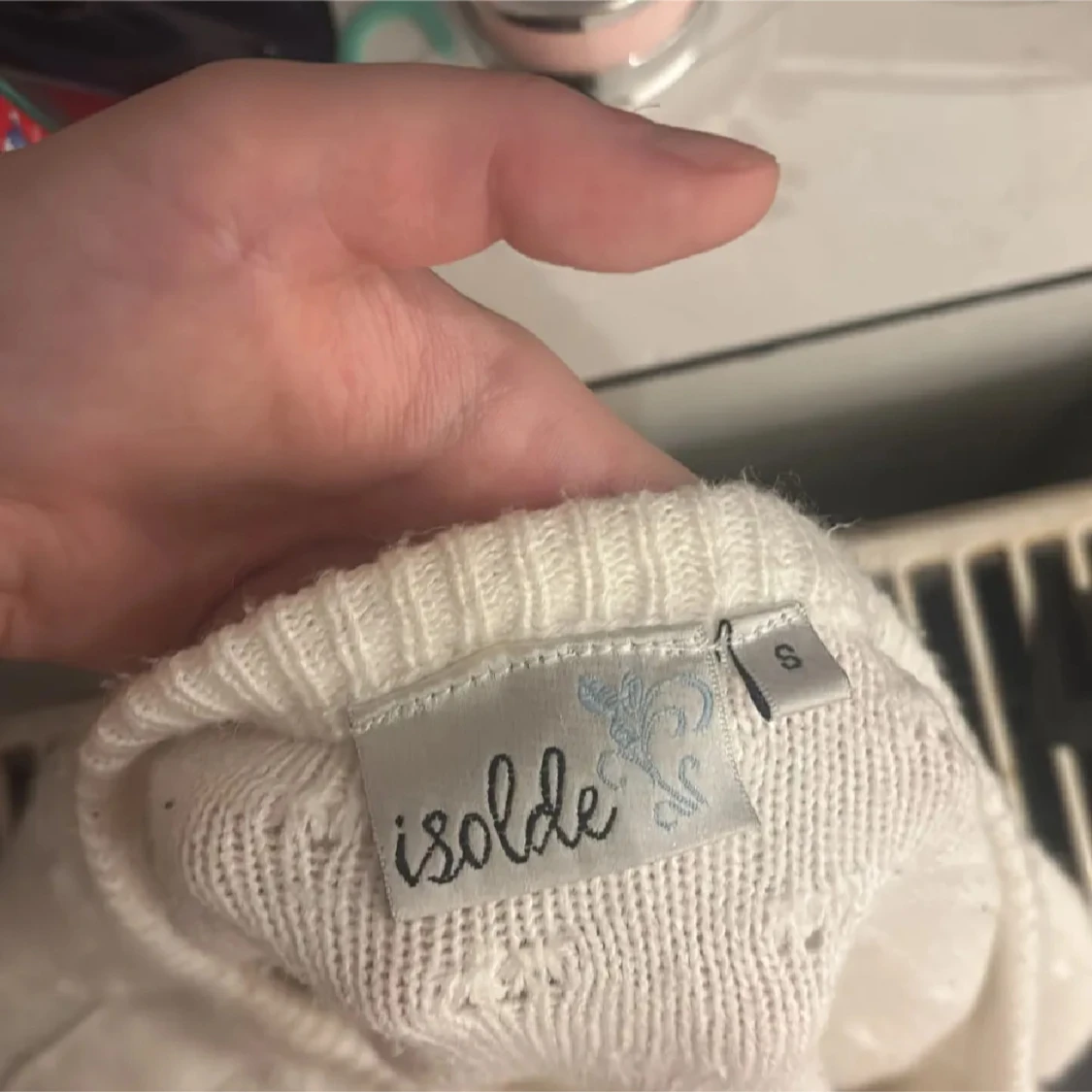 Vit prickig stickad tröja Isolde - 3