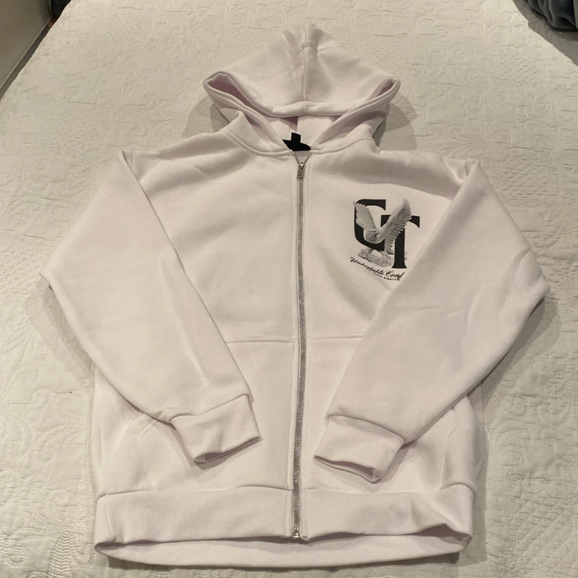 Vit hoodie med tryck från Smog XS