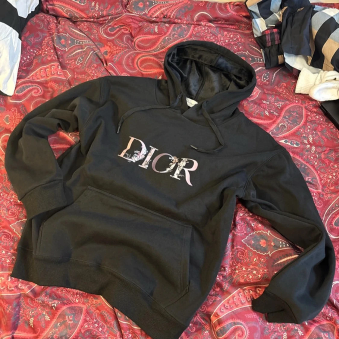 Svart Dior hoodie med blommigt tryck - 1