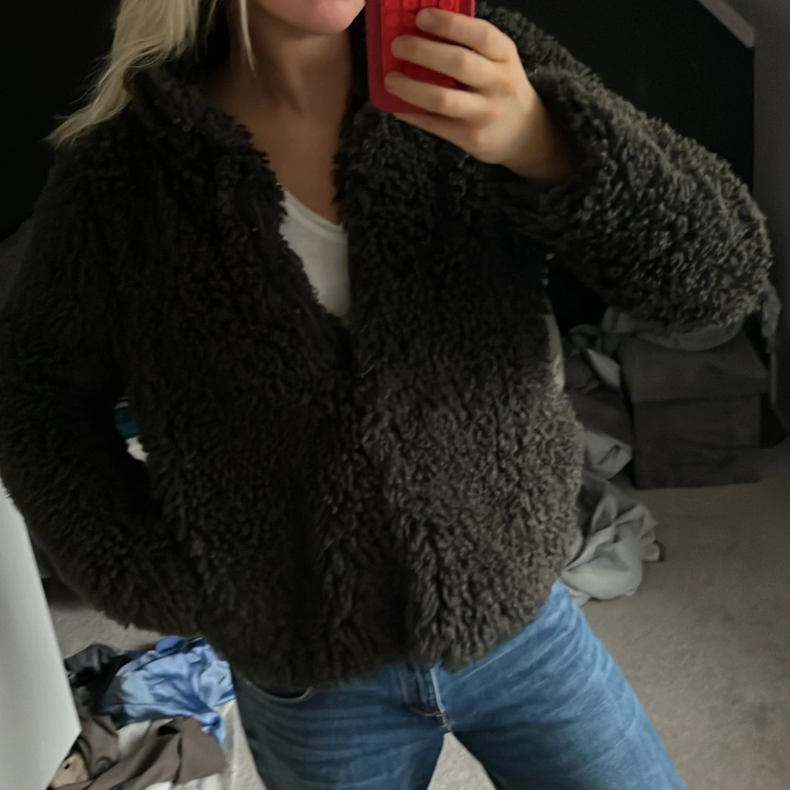 Mörkgrön teddyjacka  - 1