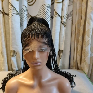 Braided wig - Säljer flätad peruk 84cm svart handgjorda cornrow med justerbar remsa, helspets med babyhår värme och vattentålig.
