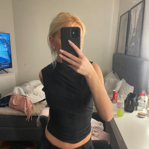 Svart ärmlös  topp - Säljer en svart, tight och ärmlös topp med hög hals. Toppen har en stilren och enkel design som sitter snyggt mot kroppen. Perfekt att matcha med både jeans och kjol för en trendig look. Använd 2-3ggr, nypris 150kr