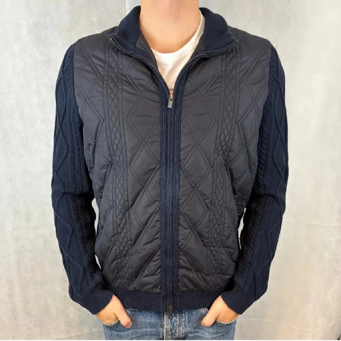 Mörkblå quiltad cardigan jacka Massimo Dutti