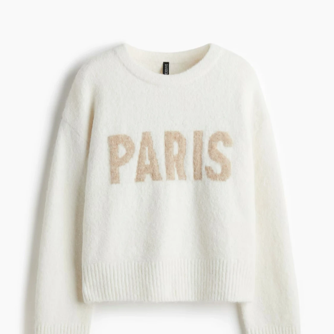 Vit stickad tröja med PARIS-tryck - 1