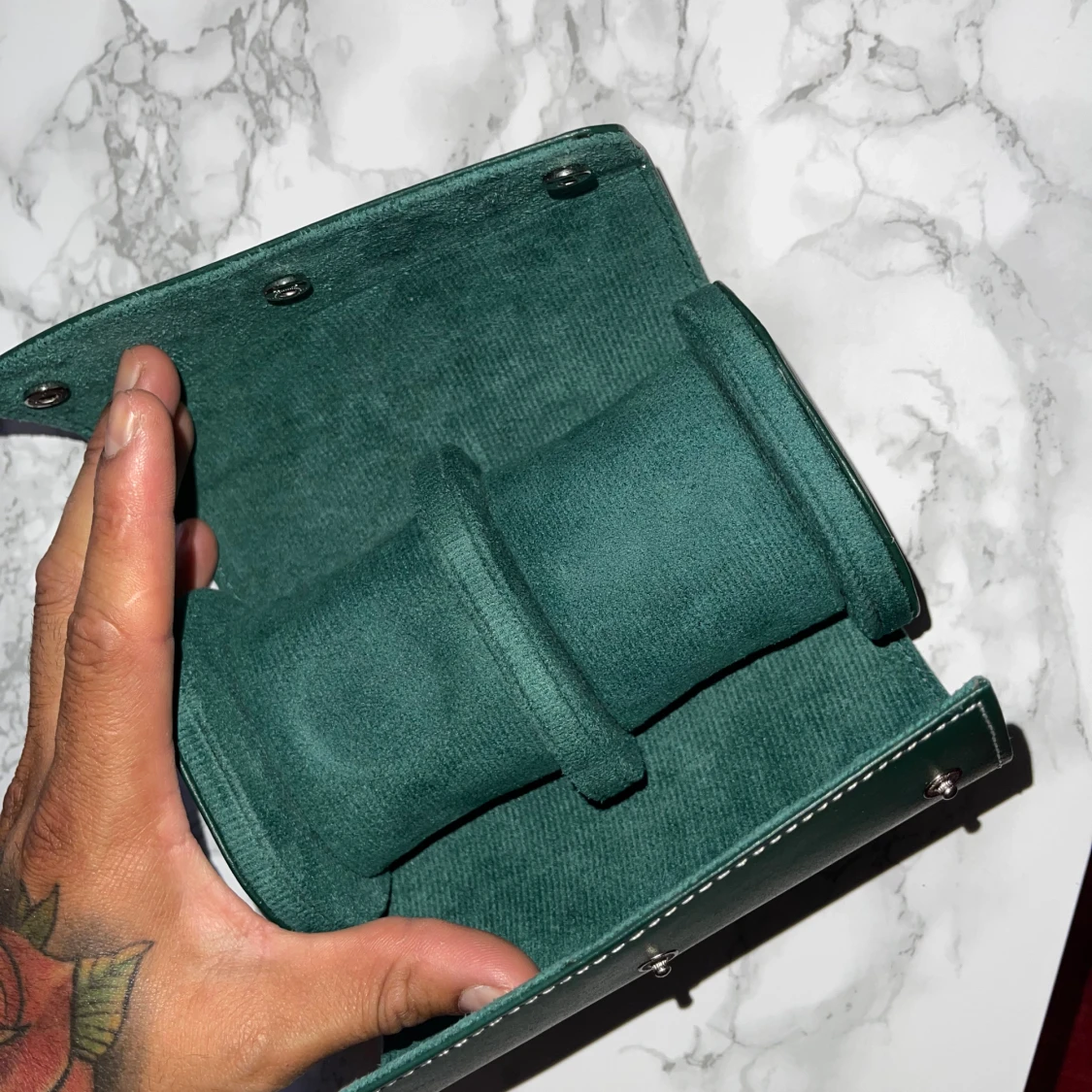 klocklåda Grön i skinn för 2 klockor - 1