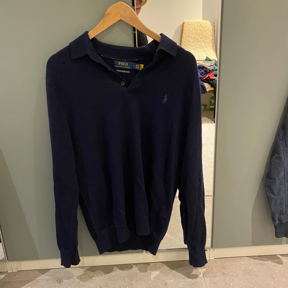 Marinblå pikétröja i merino Ralph Lauren