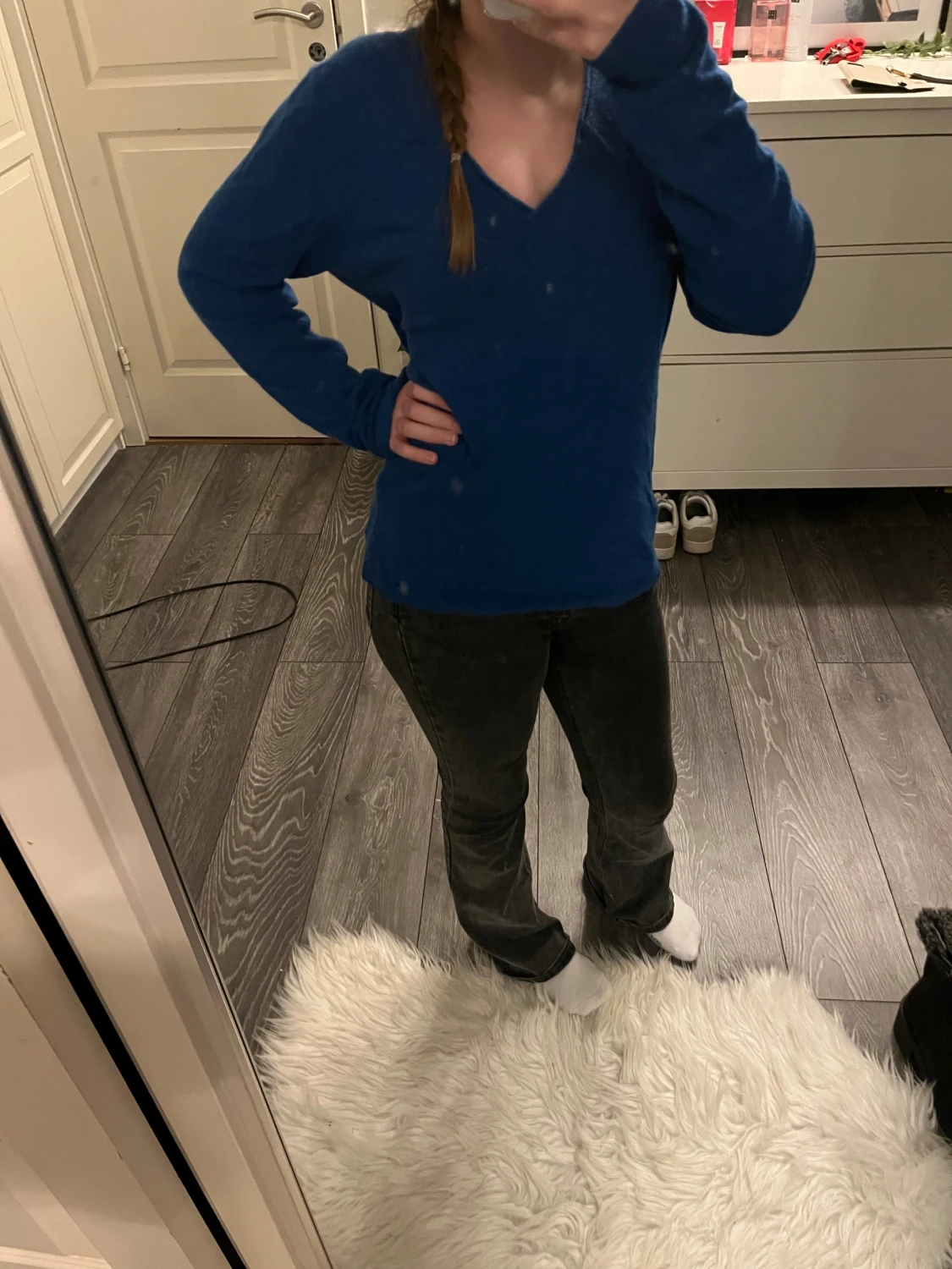 Blå kashmir v-ringad tröja John Lewis