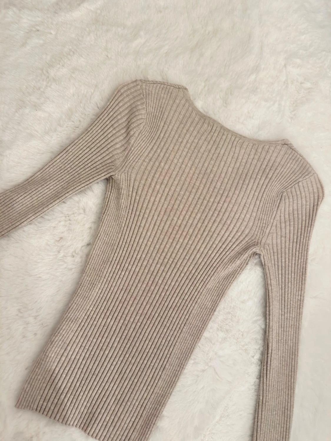 Beige ribbad tröja  - 3