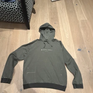 Mörkgrön hoodie från Boglioli - Snygg mörkgrön hoodie från Boglioli med tryckt logga på bröstet. Tröjan har huva med snörning, långa ärmar och svarta ribbade muddar vid ärmslut och nederkant. Perfekt för chill dagar och har en clean look som funkar till jeans eller joggers. Eftersom tyget är lite tunnare en vanliga hoodies har den fått lite små hål runt tröjan.