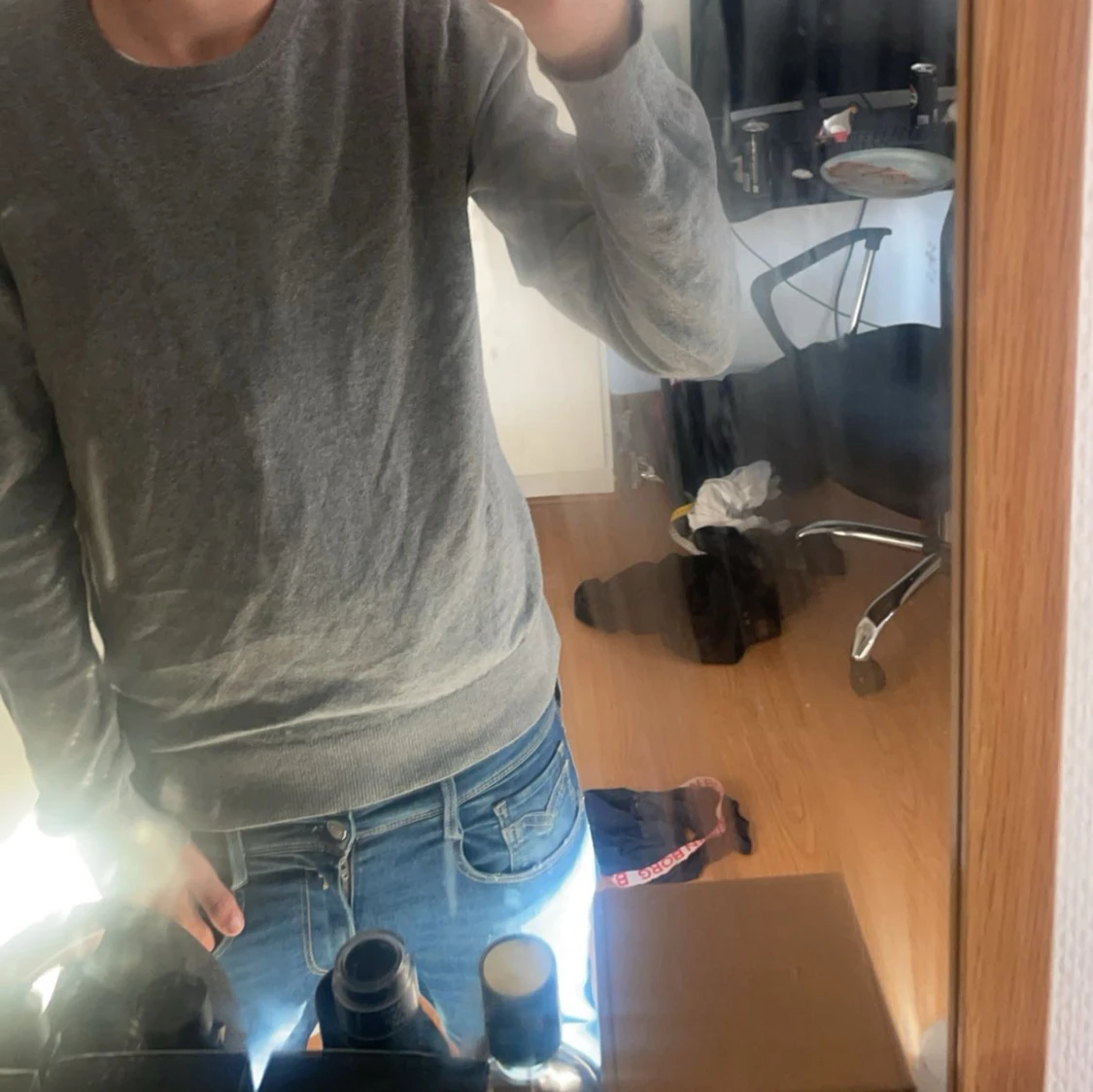 Grå långärmad tröja i bomull - 1