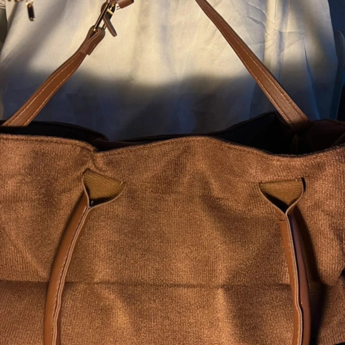 Brun axelväska i manchester och skinn - 1
