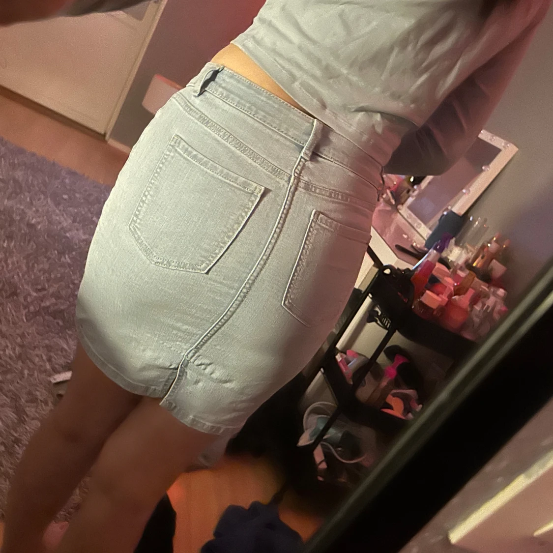 Ljusblå jeanskjol med fickor - 1