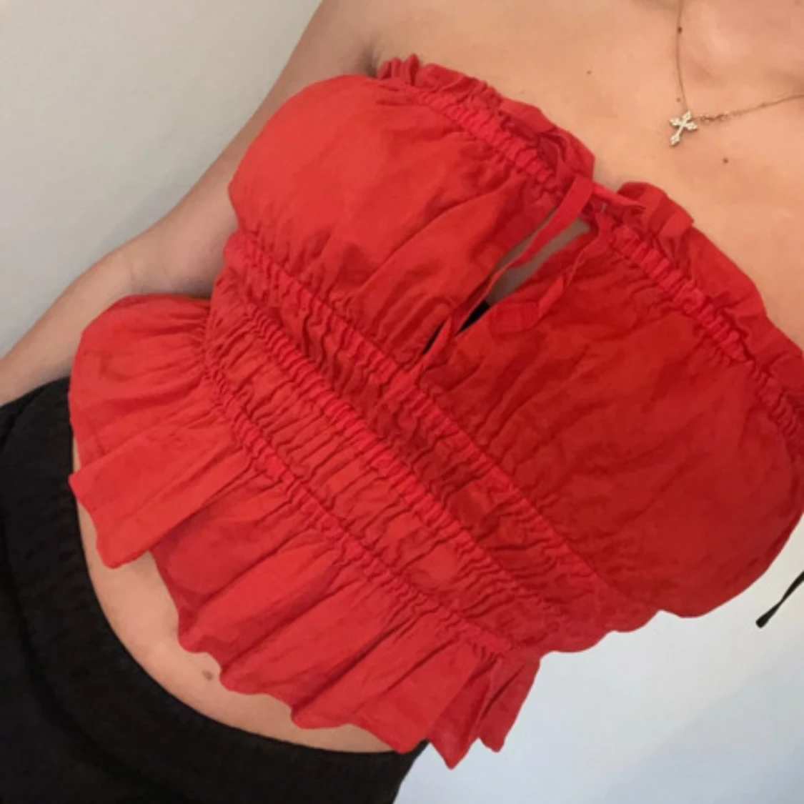 Röd volang tubtopp med snörning - 2