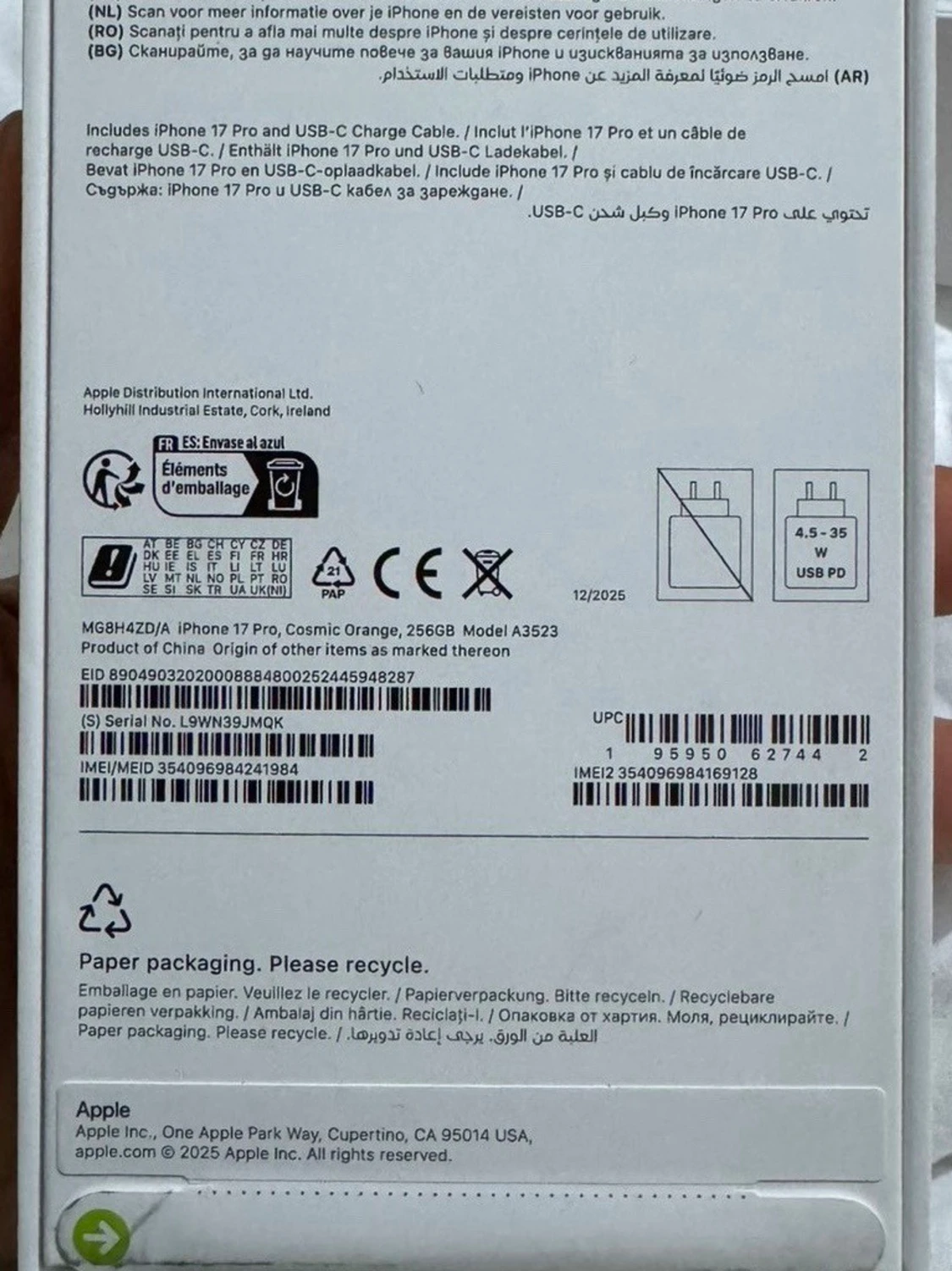 iPhone 17 Pro, Cosmic Orange, 256GB