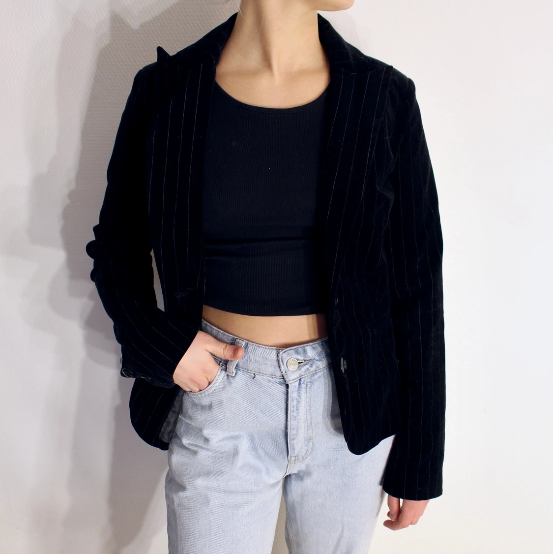 Vintage Sammets kavaj med vita rĂ€nder đ€đ€