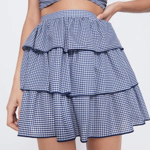 Blårutig kjol från Zara - Säljer populär blårutig kjol från Zara i storlek L! Superfin men kommer tyvärr inte till användning speciellt mycket! 