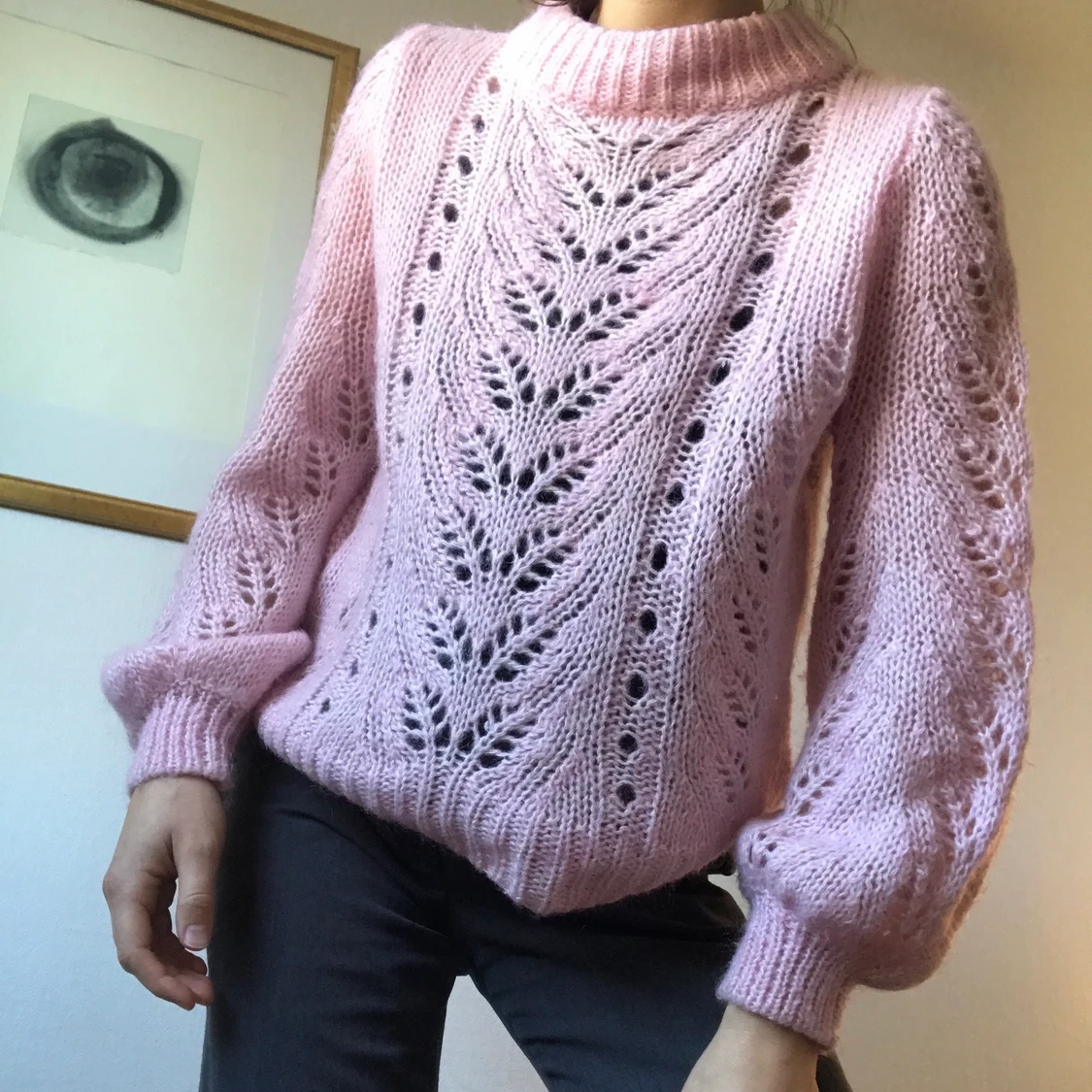 Rosa stickad tröja  - 90