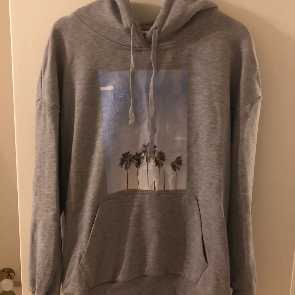 Säljer min jättefina oversize gråa hoodie med jättefint tryck på. Säljer då den inte till användning längre och använd få gånger. 120kr+frakt🤍💗. Hoodies.