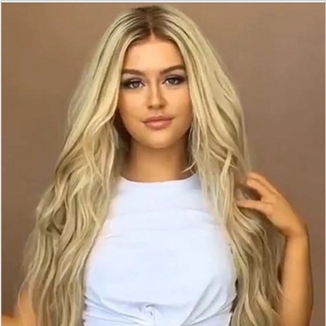 Lång lockig blond peruk wig